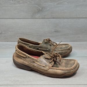 Twistwd X Women Brown Leather Boat Moccasin Shoes Boots Sz 7M